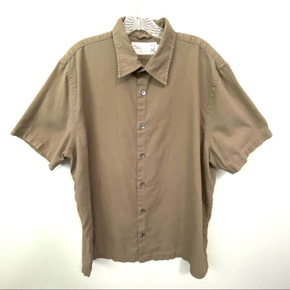 X2 Short Sleeve Button Up Collar Casual Work Shirt Tan Mens XL